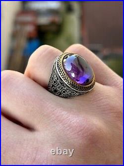 Amethyst Ring, Amethyst Silver Men Handmade Ring, Purple Gemstone Ring