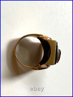 Antique 10K Gold Mens Double Cameo Ring Roman Soldier Sz 12 Vtg Italian Two Face