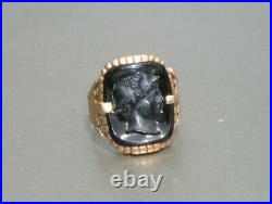 Antique 10K Rose Gold Black Stone Cameo Ornate Men's Women's Ring Size 9 1/2