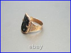 Antique 10K Rose Gold Black Stone Cameo Ornate Men's Women's Ring Size 9 1/2