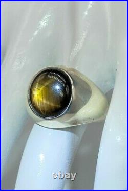 Antique $12,000 20ct Natural Brown STAR Sapphire 18k White Gold Mens Ring 19g