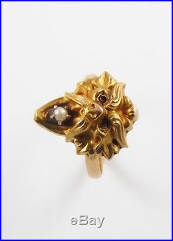 Antique 14k Gold Art Nouveau North Wind Man Pearl Conversion Ring Size 5.5