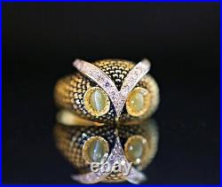 Antique 18K Gold & Platinum VS Diamond Cat's Eye Men's Owl Ring
