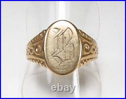Antique 1900s Block Ring Co. USA 10K Gold Letter B Monogram Mens Signet Ring S 9