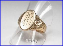 Antique 1900s Block Ring Co. USA 10K Gold Letter B Monogram Mens Signet Ring S 9