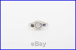 Antique 1920 $4000 1ct VS G Diamond Blue Sapphire 18k White Gold Mens Band Ring