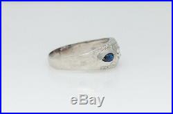 Antique 1920s $3000 1ct Diamond Blue Sapphire 14k White Gold Mens 9mm Band Ring