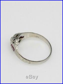 Antique 1920s $4000 1ct Old Euro Diamond Ruby 18k White Gold Mens Band Ring