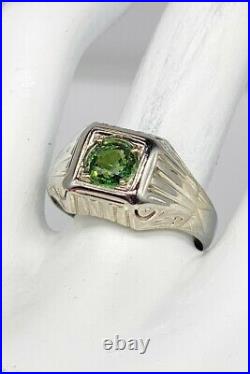Antique 1920s $5000 1.50ct Natural Green Sapphire 18k White Gold Mens Ring Band