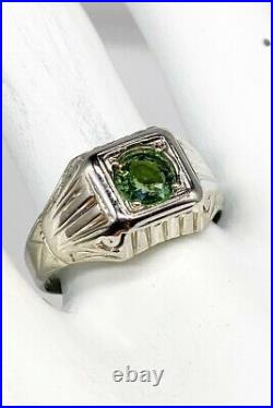Antique 1920s $5000 1.50ct Natural Green Sapphire 18k White Gold Mens Ring Band