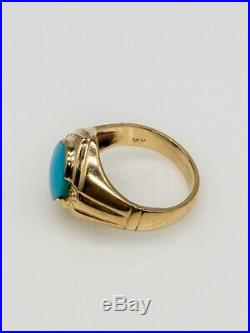 Antique 1920s 5ct Natural Turquoise Gem 14k Yellow Gold Mens Band Ring RARE