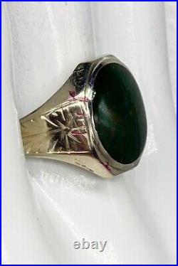 Antique 1920s 6ct Natural BLOODSTONE 10k White Gold Mens Ring Band 5g