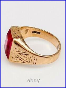 Antique 1920s 7ct French Cut RUBY 14k Yellow Gold Mens Band Ring NICE! 7g