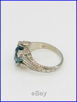 Antique 1920s $8000 12ct Natural Blue Zircon 18k White Gold Mens Ring Band 13g