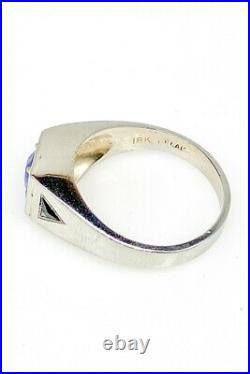 Antique 1920s Belais 1.50ct CERT NO HEAT Blue Sapphire 18k White Gold Mens Ring