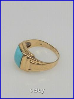 Antique 1930s 4ct Natural Turquoise Gem 10k Yellow Gold Mens Ring Band