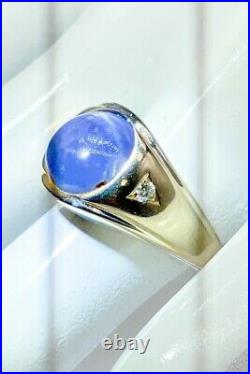 Antique 1940 $6000 7ct Natural Blue STAR Sapphire Diamond 14k Gold Mens Ring 12g