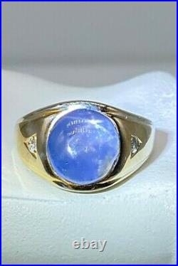 Antique 1940 $6000 7ct Natural Blue STAR Sapphire Diamond 14k Gold Mens Ring 12g