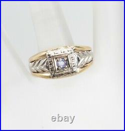 Antique 1940s $3000 Natural Russian Alexandrite 10k Yellow White Gold Mens Ring