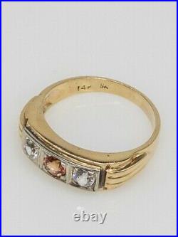 Antique 1940s $3400 2ct Natural Orange White Sapphire 14k Yellow Gold Mens Ring