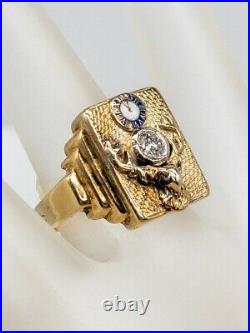 Antique 1940s $3400 ELKS CLUB BPOE. 50ct SI1 H Diamond 14k Yellow Gold Mens Ring