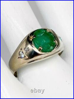 Antique 1940s $5000 4ct Colombian Emerald VS G Diamond 14k White Gold Mens Ring
