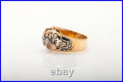 Antique 1940s ELKS CLUB MECCA Enamel. 65ct White Sapphire 10k Gold Mens Ring