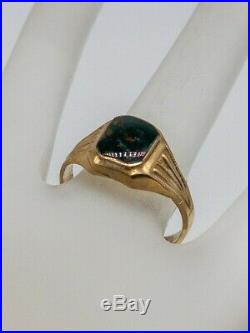 Antique 1940s RETRO 2ct Bloodstone GEM 14k Yellow Gold Mens Band Ring