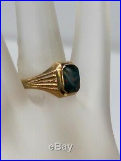 Antique 1940s RETRO 2ct Bloodstone GEM 14k Yellow Gold Mens Band Ring