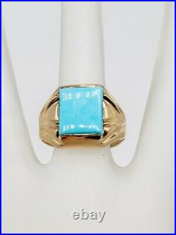 Antique 1940s RETRO 5ct Natural Turquoise Gem 10k Yellow Gold Mens Band Ring