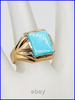 Antique 1940s RETRO 5ct Natural Turquoise Gem 10k Yellow Gold Mens Band Ring