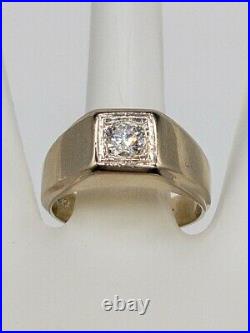 Antique 1950s $4000.60ct SI1 H Round Diamond 14k White Gold Mens Ring Band 9g