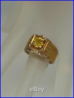 Antique 1950s $5000 2.40ct Natural Yellow Sapphire Diamond 18k Gold Mens Ring