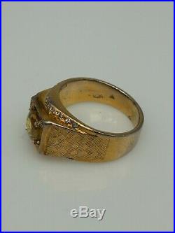 Antique 1950s $5000 2.40ct Natural Yellow Sapphire Diamond 18k Gold Mens Ring