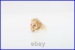 Antique 1950s Natural Ruby Diamond 10k Yellow Gold LION Mens Band Ring