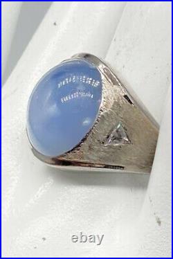 Antique $20,000 40ct Natural Blue STAR Sapphire Diamond 14k White Gold Mens Ring