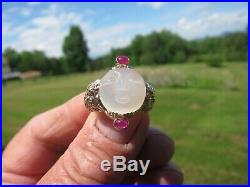 Antique! 2K Gold Large Moonstone Man in the Moon Ring C. 1900