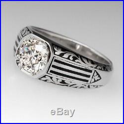 Antique 3.00Ct Round Cut & Black Enamel Art Deco Mens Engagement Ring 925 Silver