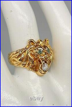 Antique $4000 Natural Alexandrite Diamond 14k Yellow Gold LION Mens Ring 10g