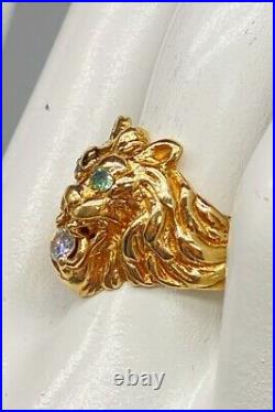 Antique $4000 Natural Alexandrite Diamond 14k Yellow Gold LION Mens Ring 10g