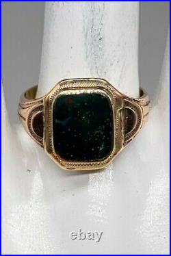 Antique 4ct Natural BLOODSTONE 10k Yellow Rose Gold Mens Ring Band