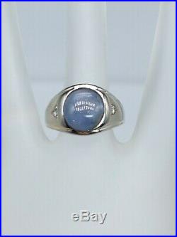 Antique $5000 8ct Natural BLUE No Heat Sapphire Diamond 14k White Gold Mens Ring