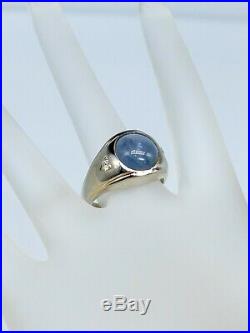 Antique $5000 8ct Natural BLUE No Heat Sapphire Diamond 14k White Gold Mens Ring