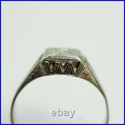 Antique Art Deco Mens Diamond Ring 14K White Gold 1920's Size 8.75