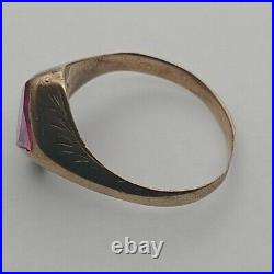 Antique Art Deco Pink Stone 10K Rose Gold Ring Size 10.75