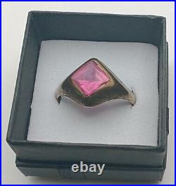 Antique Art Deco Pink Stone 10K Rose Gold Ring Size 10.75