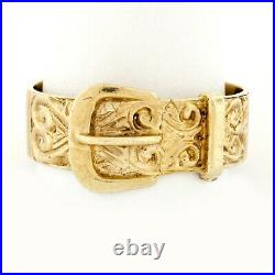 Antique Art Nouveau British Solid 9k Yellow Gold Detailed Men's Buckle Band Ring