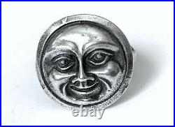 Antique Art Nouveau Man On The Moon Face Sterling Silver Ring Size 5.25