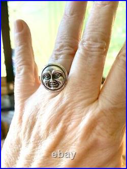 Antique Art Nouveau Man On The Moon Face Sterling Silver Ring Size 5.25