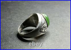 Antique EDWARDIAN ERA Men's Ring Sterling Silver with Natural CHINESE JADEITE JADE